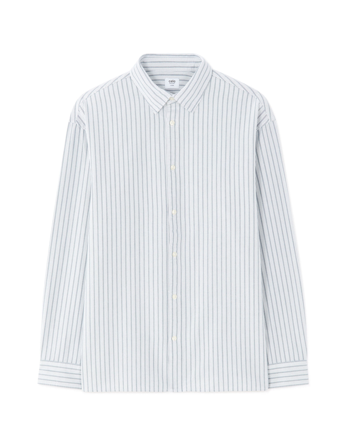 Loose Fit 100% Cotton Spread Collar Shirt - Blue