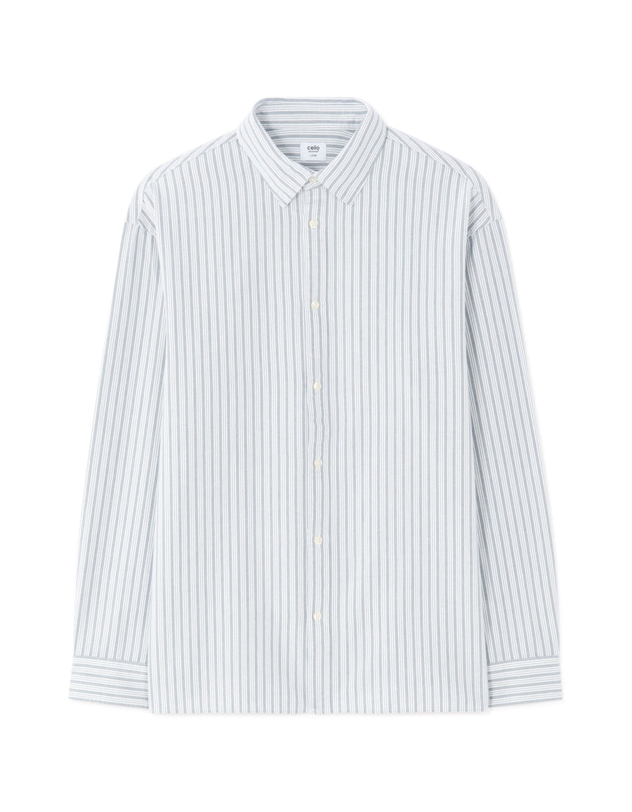 Loose Fit 100% Cotton Spread Collar Shirt - Blue