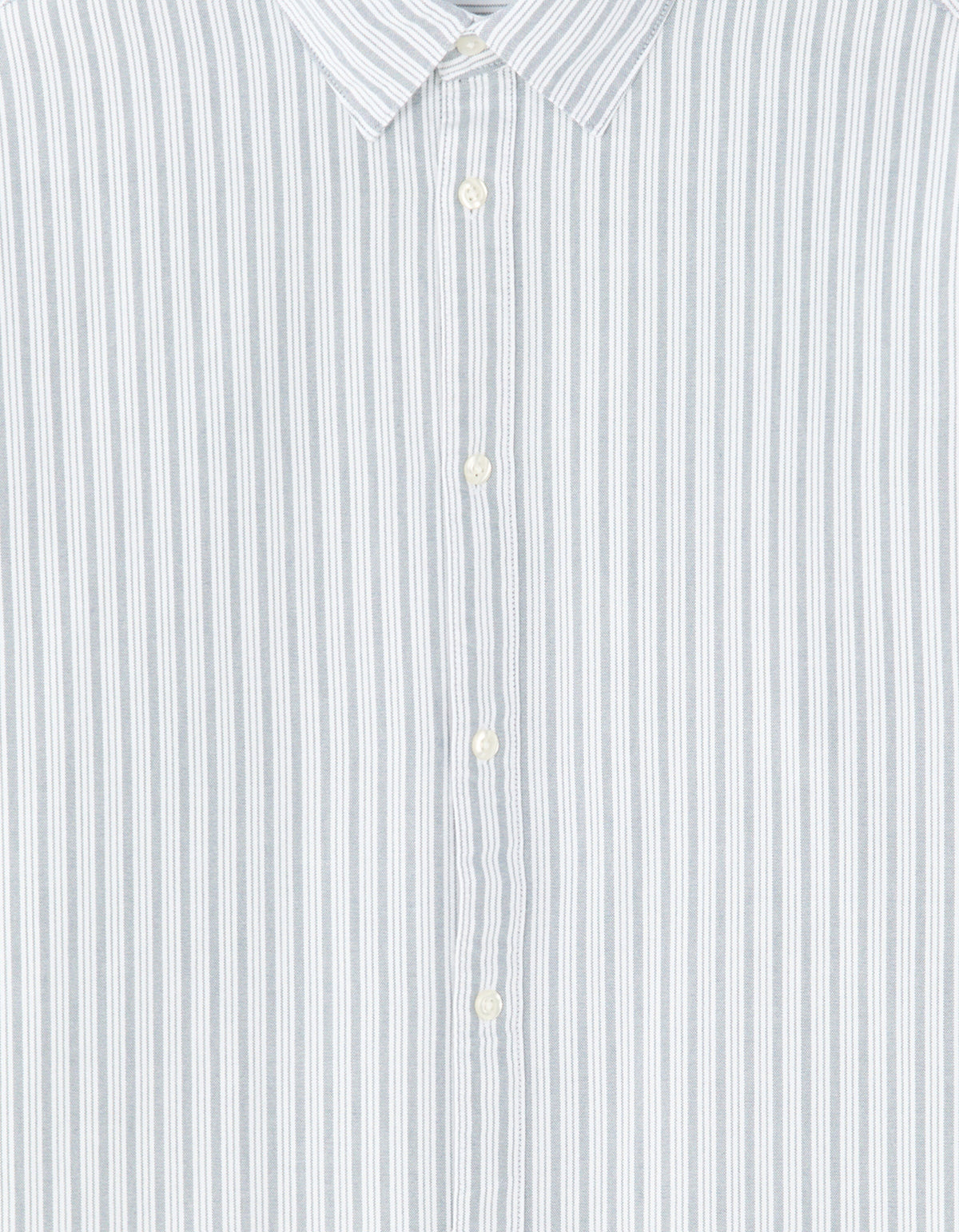 Loose Fit 100% Cotton Spread Collar Shirt - Blue