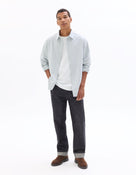 Loose Fit 100% Cotton Spread Collar Shirt - Blue