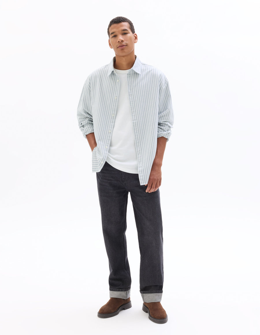 Loose Fit 100% Cotton Spread Collar Shirt - Blue