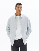 Loose Fit 100% Cotton Spread Collar Shirt - Blue