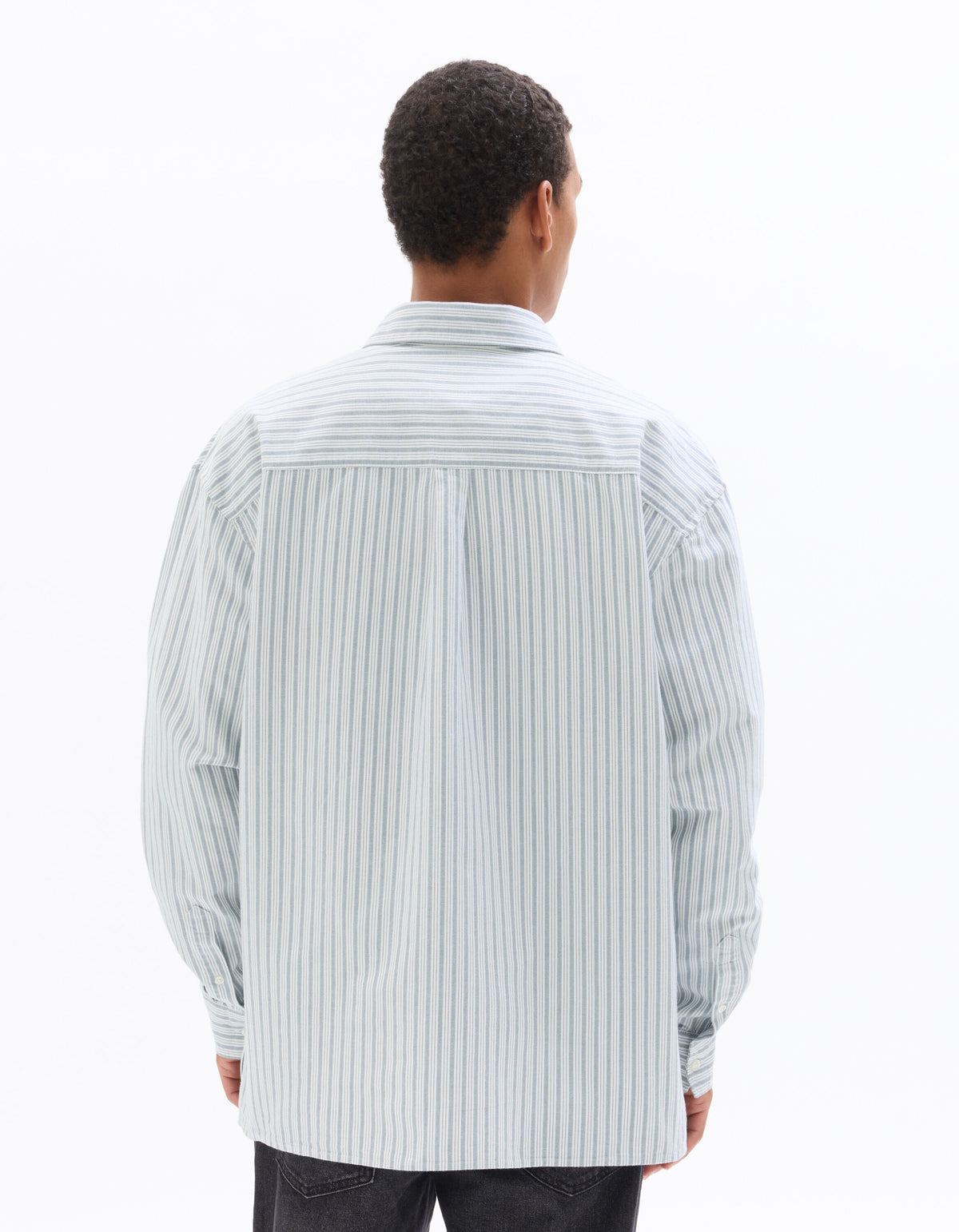 Loose Fit 100% Cotton Spread Collar Shirt - Blue