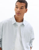 Loose Fit 100% Cotton Spread Collar Shirt - Blue