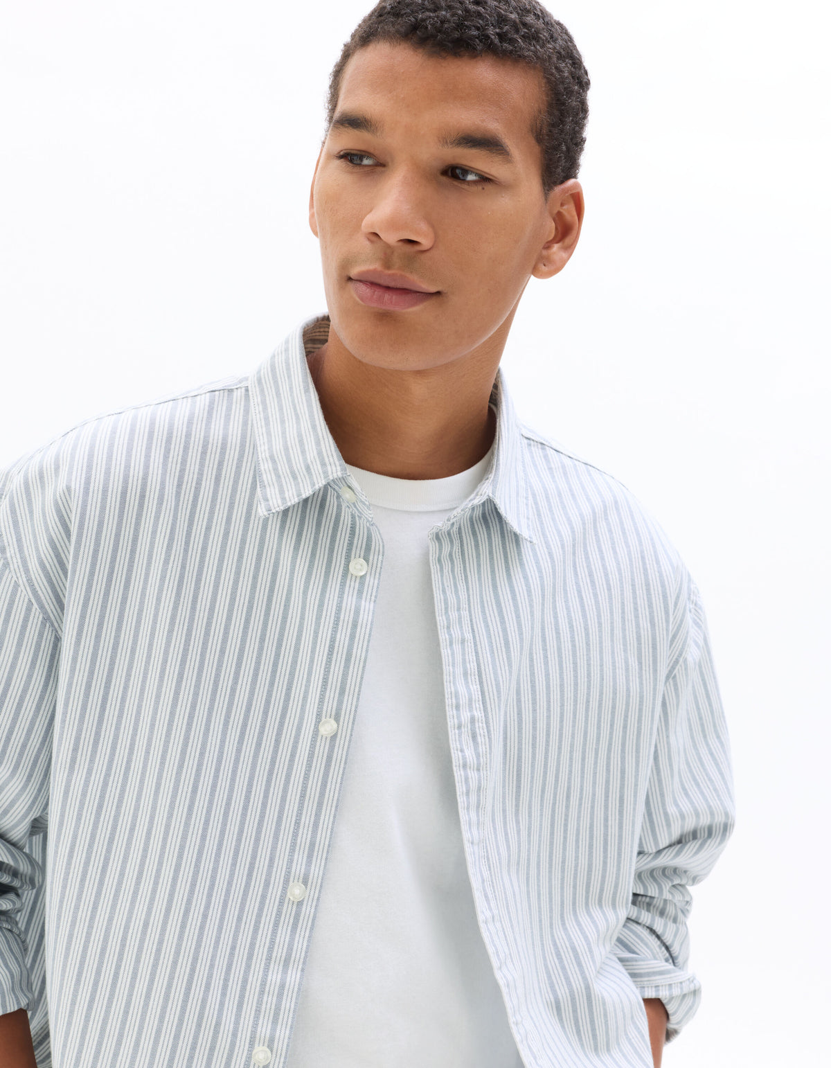Loose Fit 100% Cotton Spread Collar Shirt - Blue