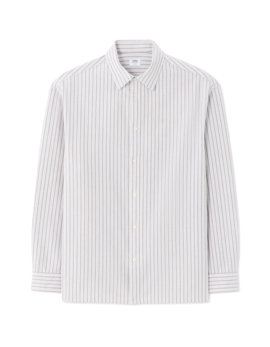 Loose Fit 100% Cotton Spread Collar Shirt - Grey
