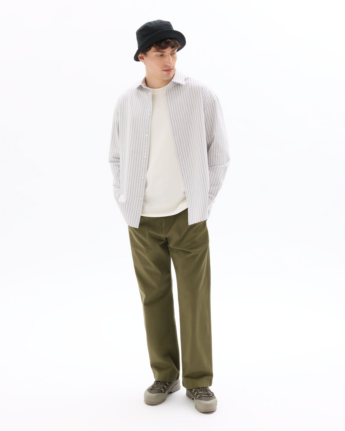 Loose Fit 100% Cotton Spread Collar Shirt - Grey
