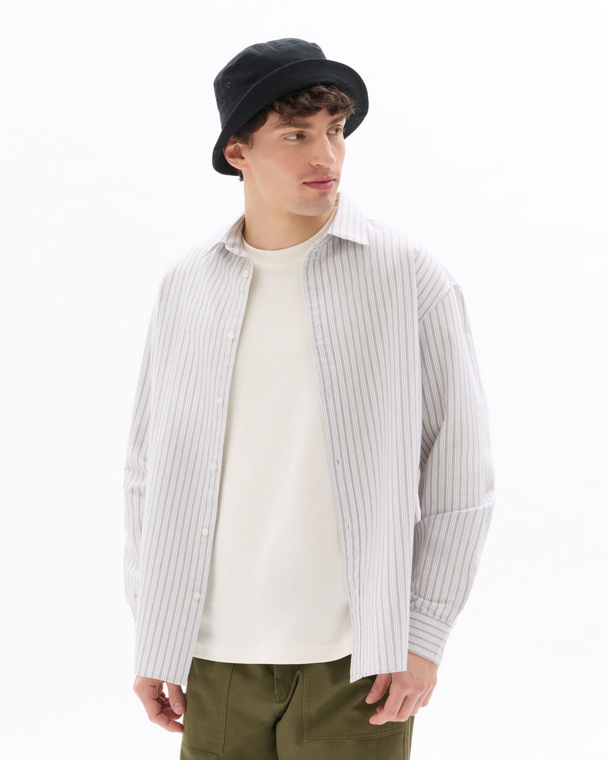 Loose Fit 100% Cotton Spread Collar Shirt - Grey