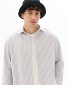 Loose Fit 100% Cotton Spread Collar Shirt - Grey