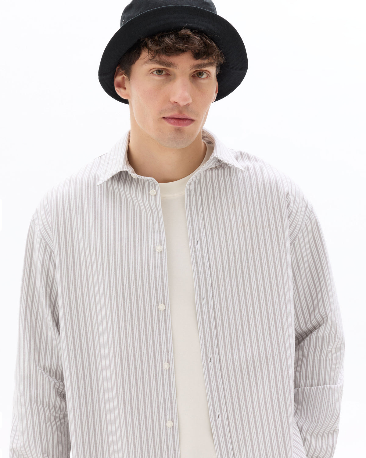 Loose Fit 100% Cotton Spread Collar Shirt - Grey
