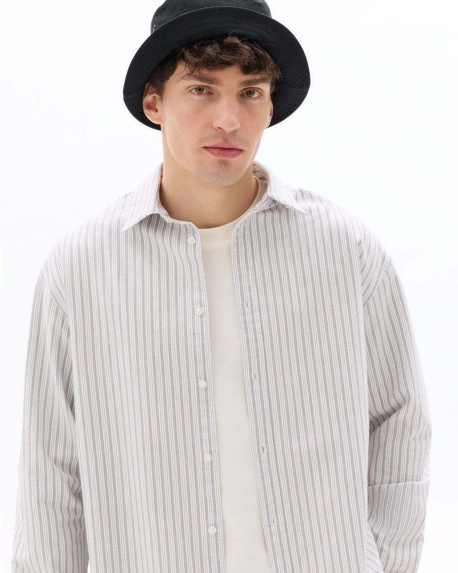 Loose Fit 100% Cotton Spread Collar Shirt - Grey