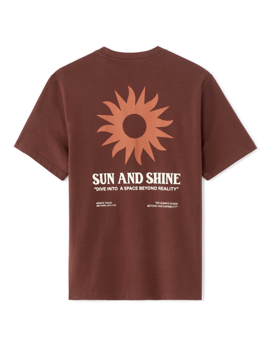 Boxy Fit 100% Cotton Printed Crew Neck T-Shirt - Brown