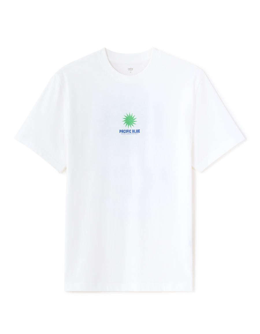 Boxy Fit 100% Cotton Printed Crew Neck T-Shirt - White
