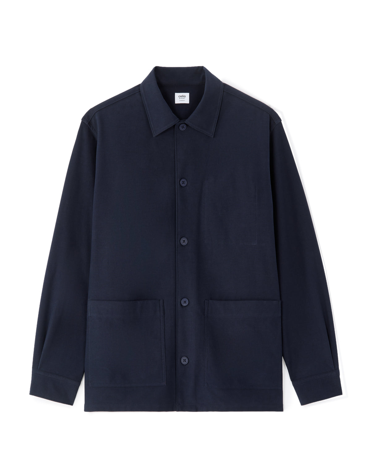 Oversized Fit Cotton Blend Spread Collar Shirt - Navy Blue