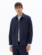 Oversized Fit Cotton Blend Spread Collar Shirt - Navy Blue