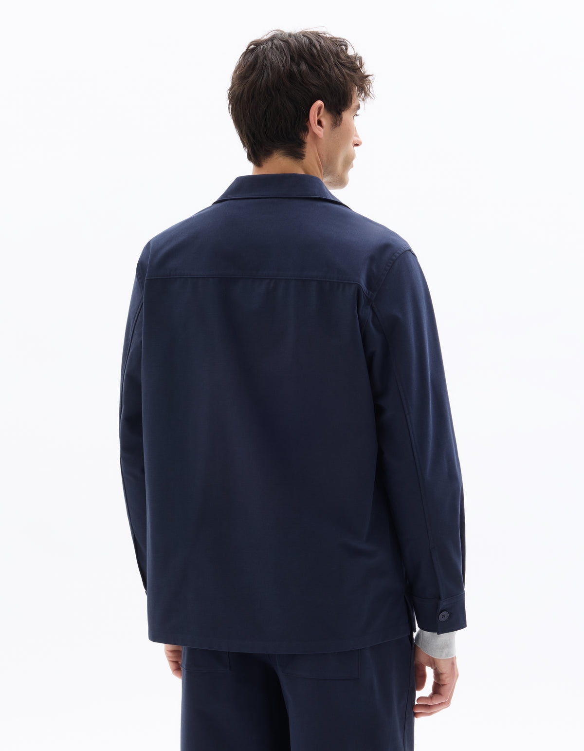 Oversized Fit Cotton Blend Spread Collar Shirt - Navy Blue