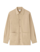 Oversized Fit Cotton Blend Spread Collar Shirt - Beige