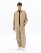 Oversized Fit Cotton Blend Spread Collar Shirt - Beige
