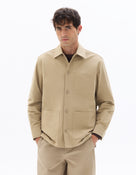 Oversized Fit Cotton Blend Spread Collar Shirt - Beige