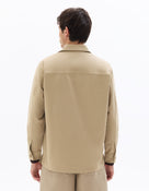 Oversized Fit Cotton Blend Spread Collar Shirt - Beige