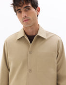 Oversized Fit Cotton Blend Spread Collar Shirt - Beige
