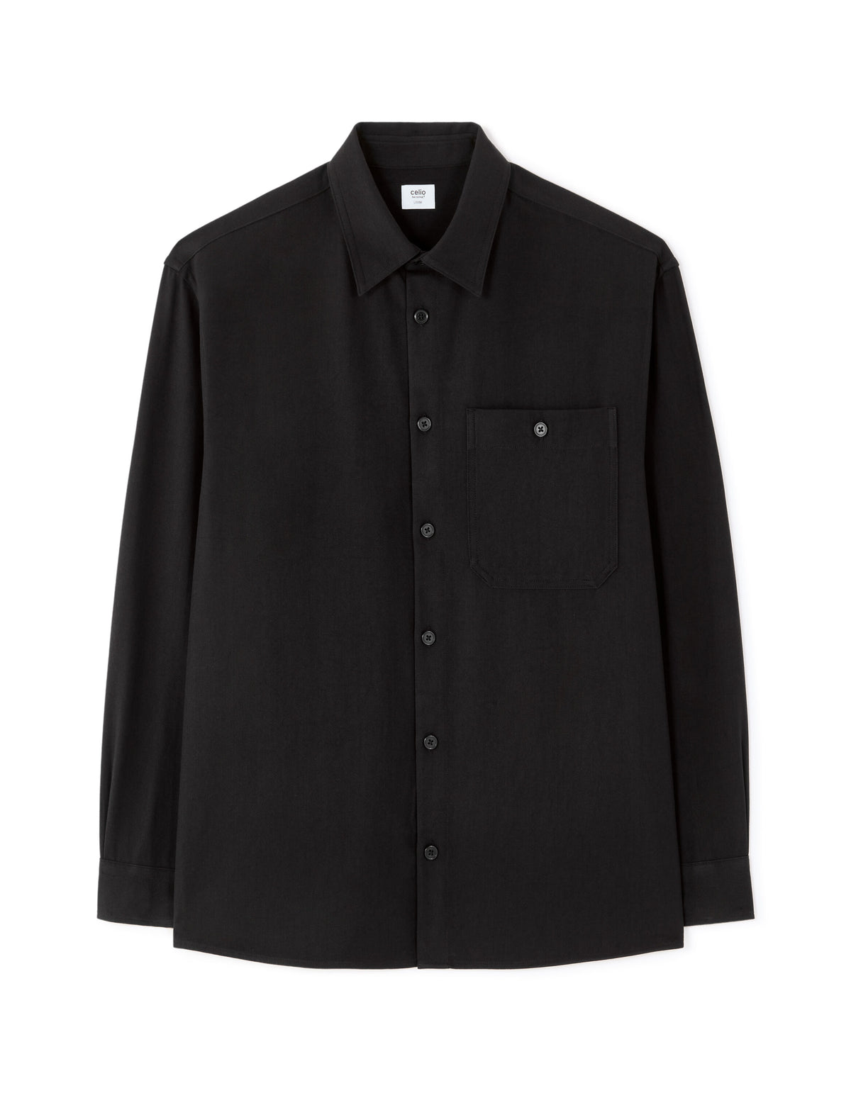 Loose Fit Poly-Viscose Solid Spread Collar Shirts - Black
