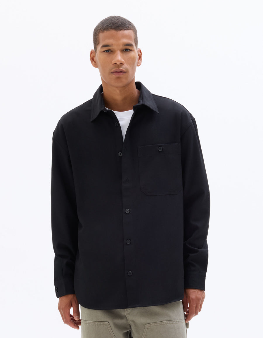 Loose Fit Poly-Viscose Solid Spread Collar Shirts - Black