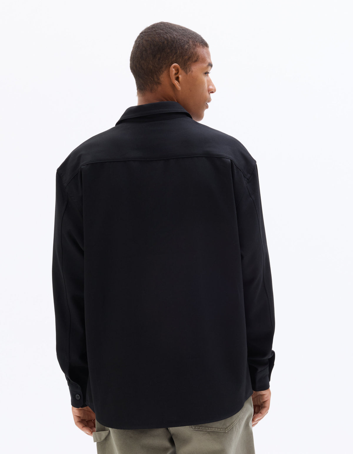 Loose Fit Poly-Viscose Solid Spread Collar Shirts - Black