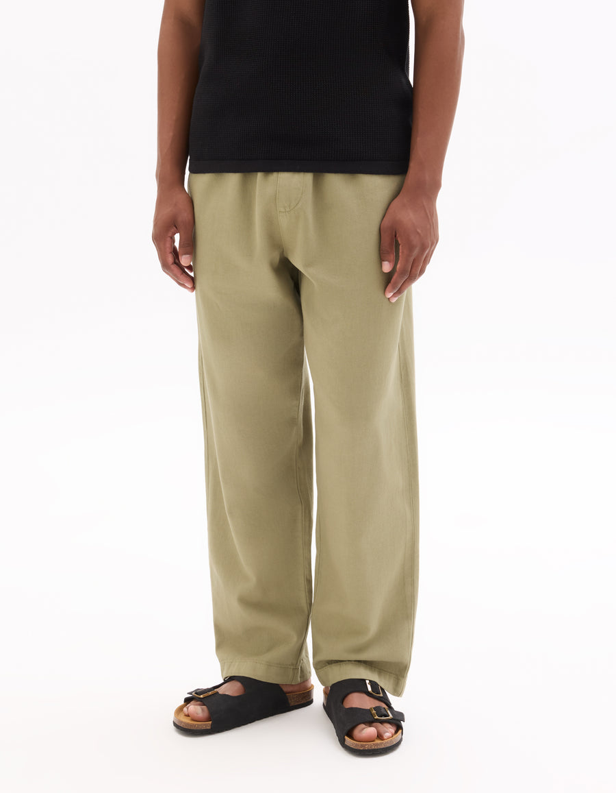 Loose Fit 100% Cotton Solid Casual Trouser - Khaki