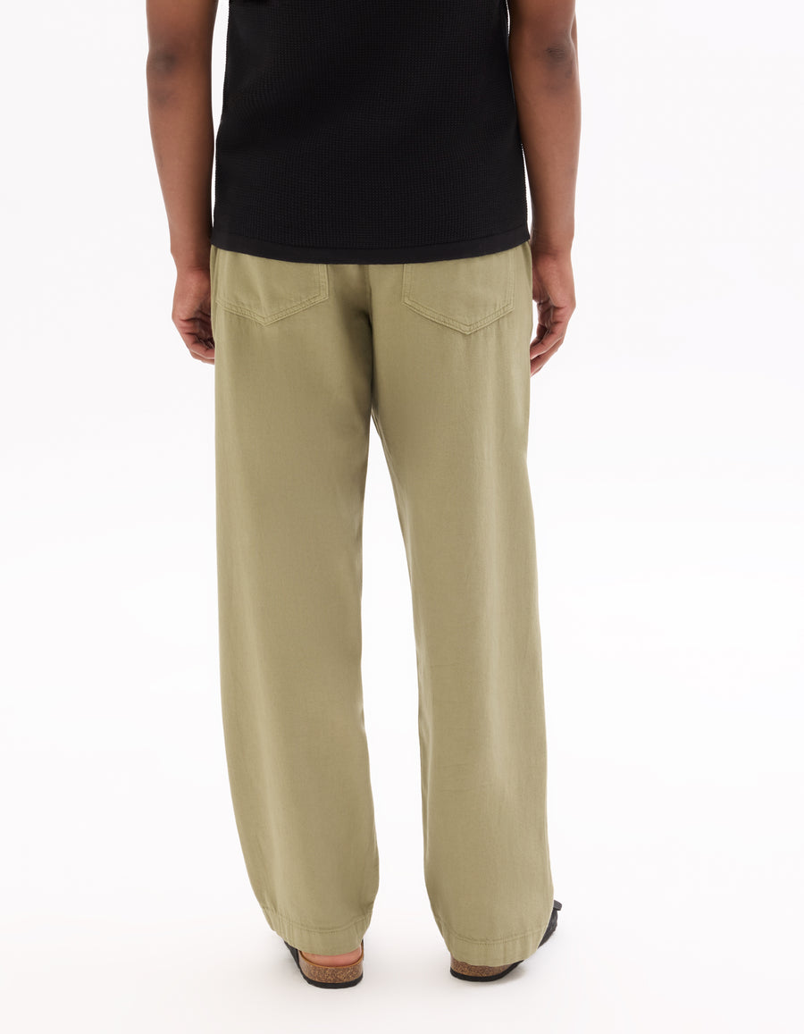 Loose Fit 100% Cotton Solid Casual Trouser - Khaki