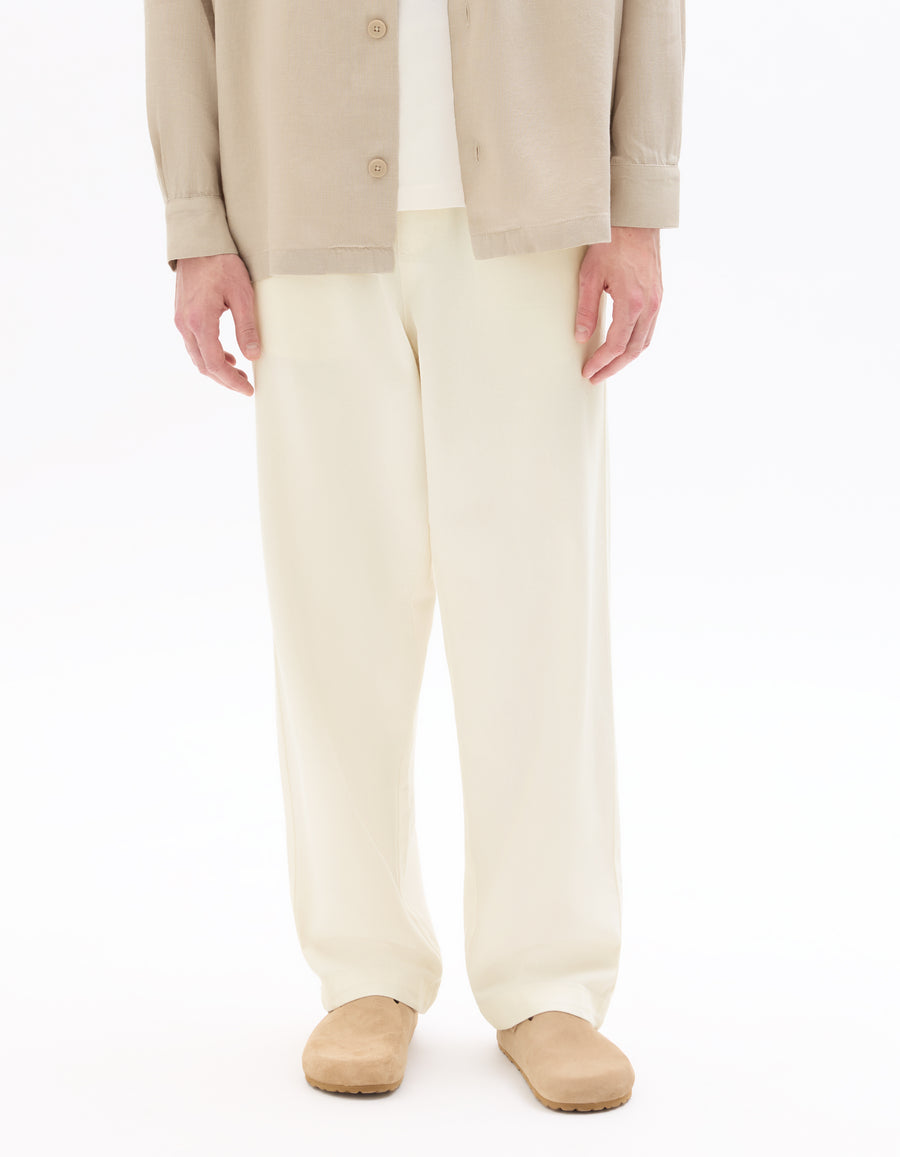 Loose Fit 100% Cotton Solid Casual Trouser - Off White