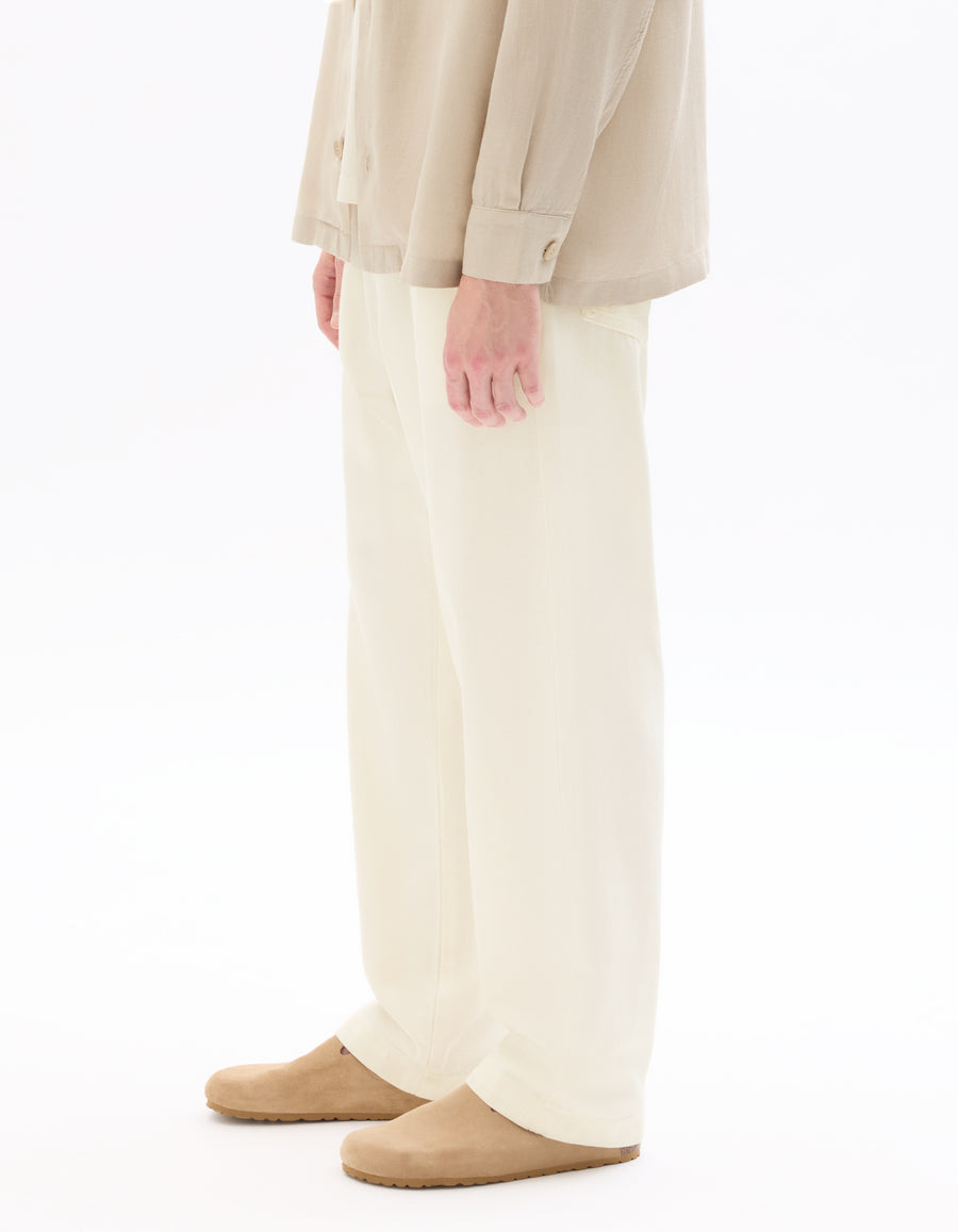 Loose Fit 100% Cotton Solid Casual Trouser - Off White
