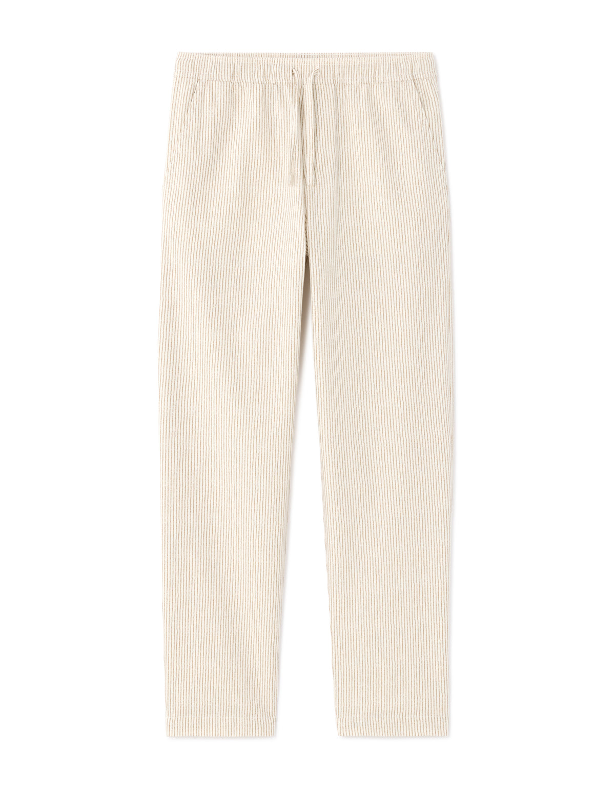 Straight Fit 100% Cotton Striped Casual Trouser - Beige