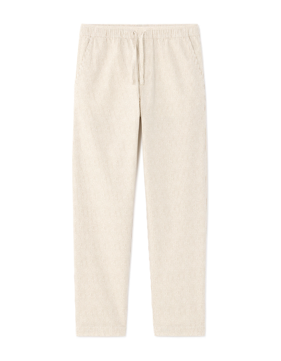Straight Fit 100% Cotton Striped Casual Trouser - Beige
