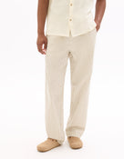 Straight Fit 100% Cotton Striped Casual Trouser - Beige