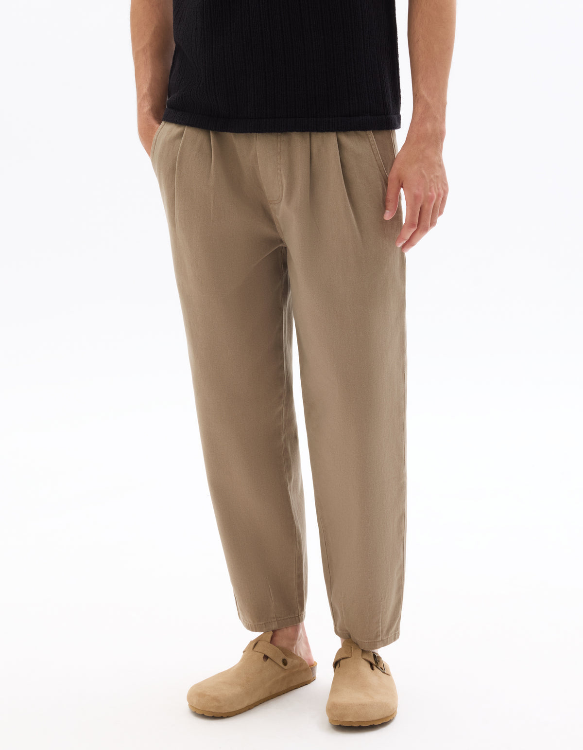 Relaxed Fit 100% Cotton Casual Trousers - Brown