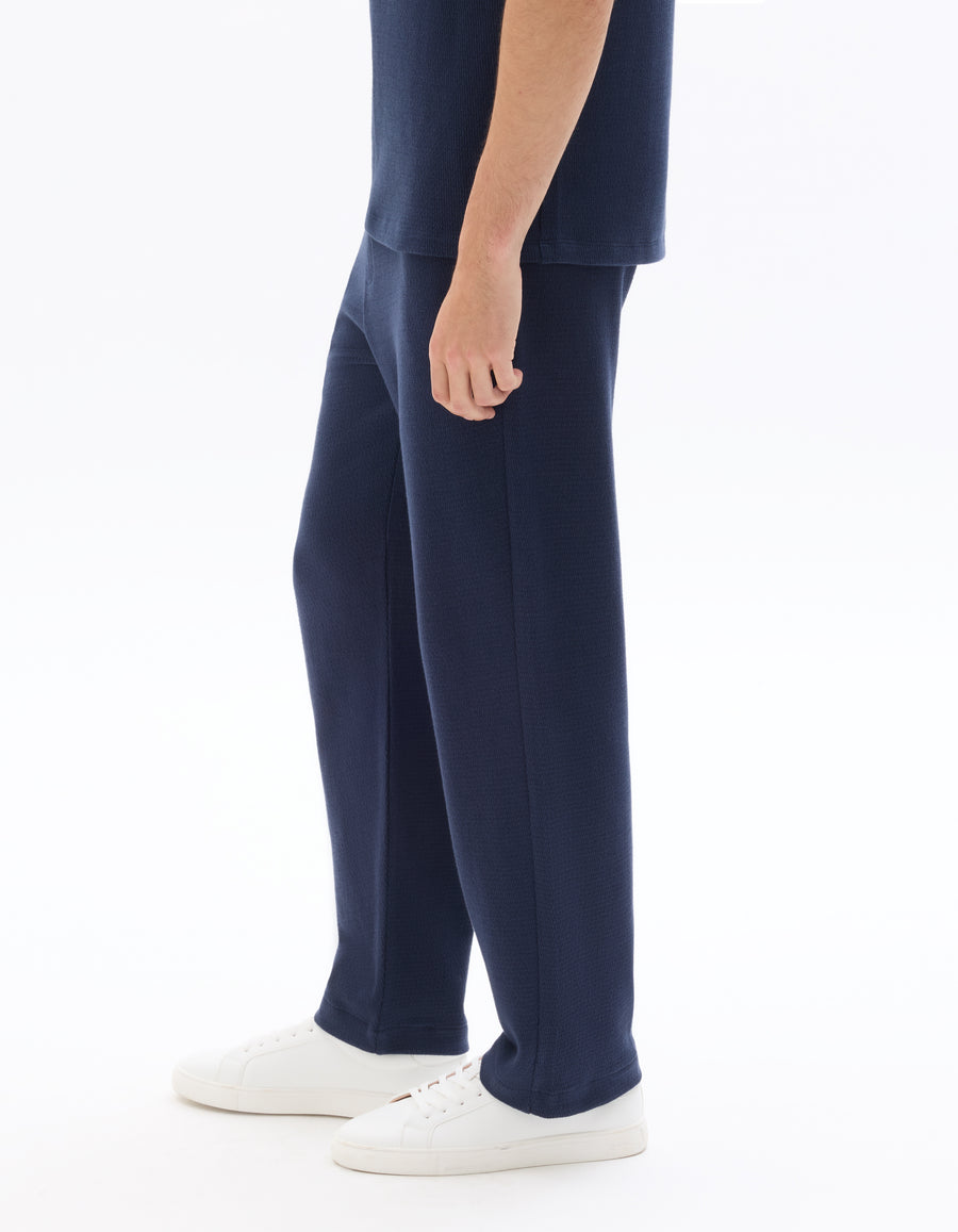 Relaxed Fit 100% Cotton Casual Trousers - Navy Blue