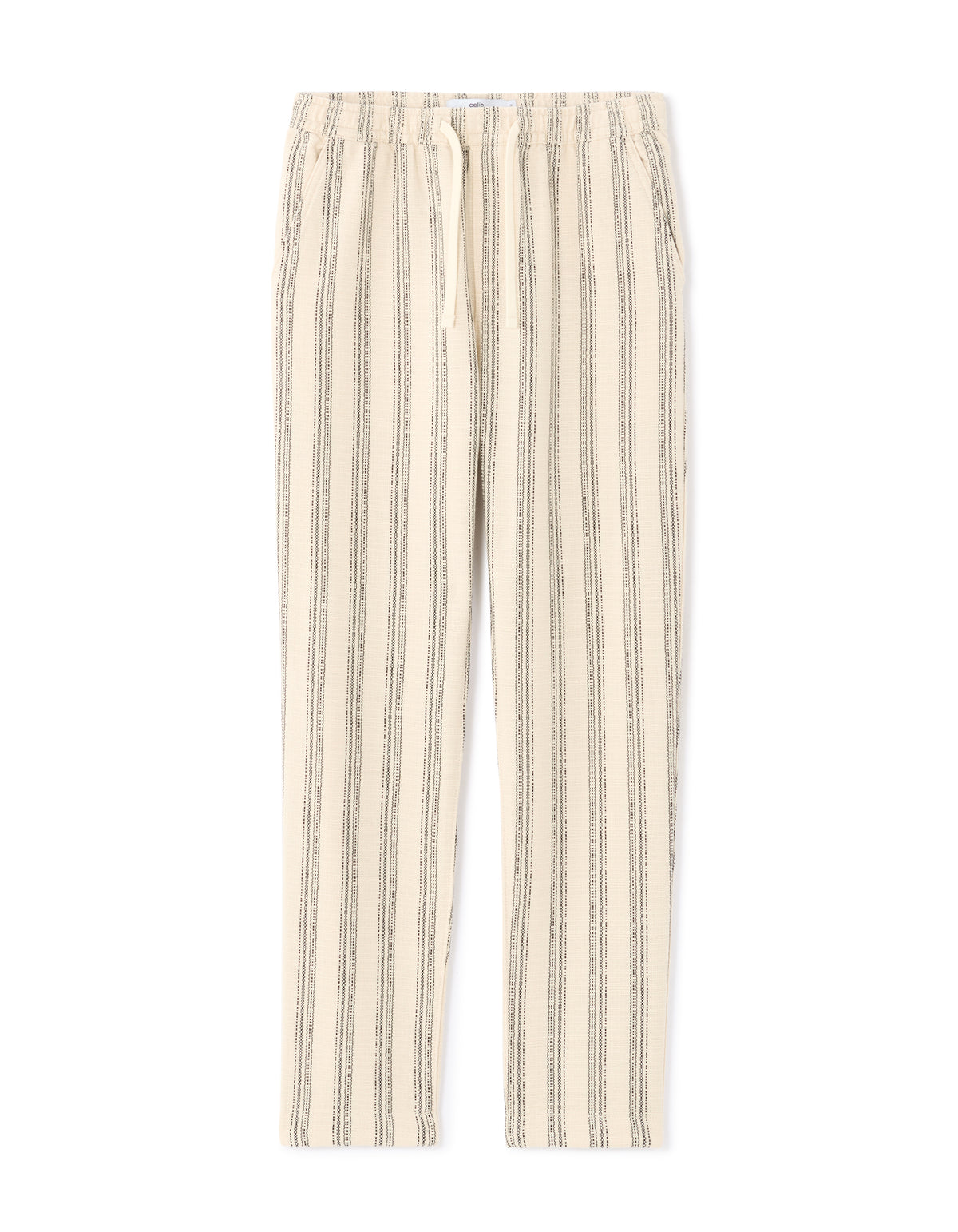 Relaxed Fit 100% Cotton Striped Casual Trousers - White