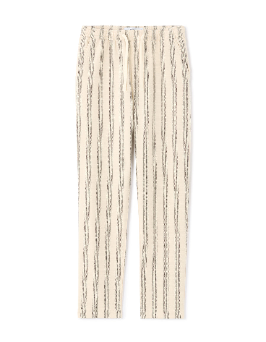 Relaxed Fit 100% Cotton Striped Casual Trousers - White