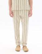Relaxed Fit 100% Cotton Striped Casual Trousers - White