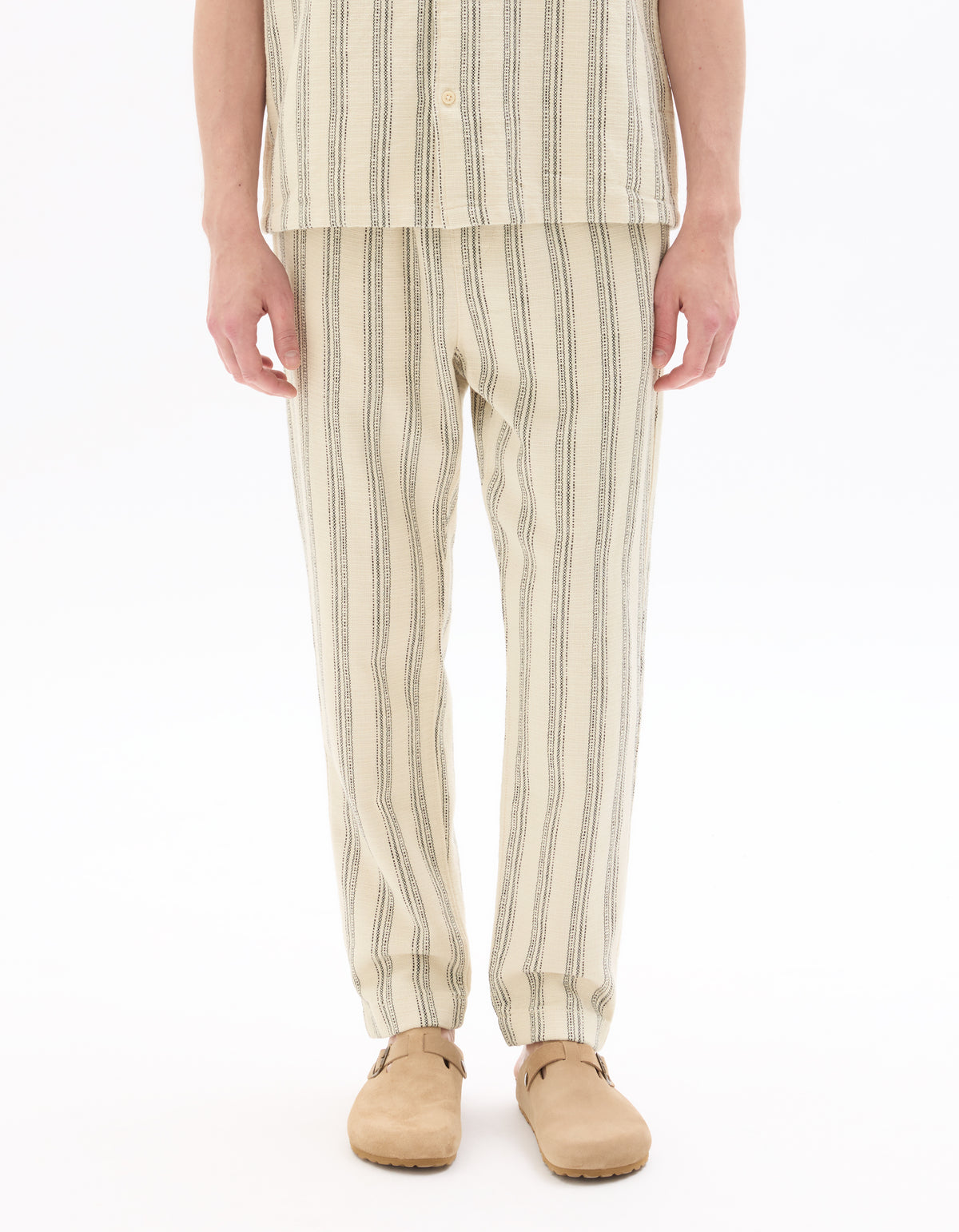 Relaxed Fit 100% Cotton Striped Casual Trousers - White
