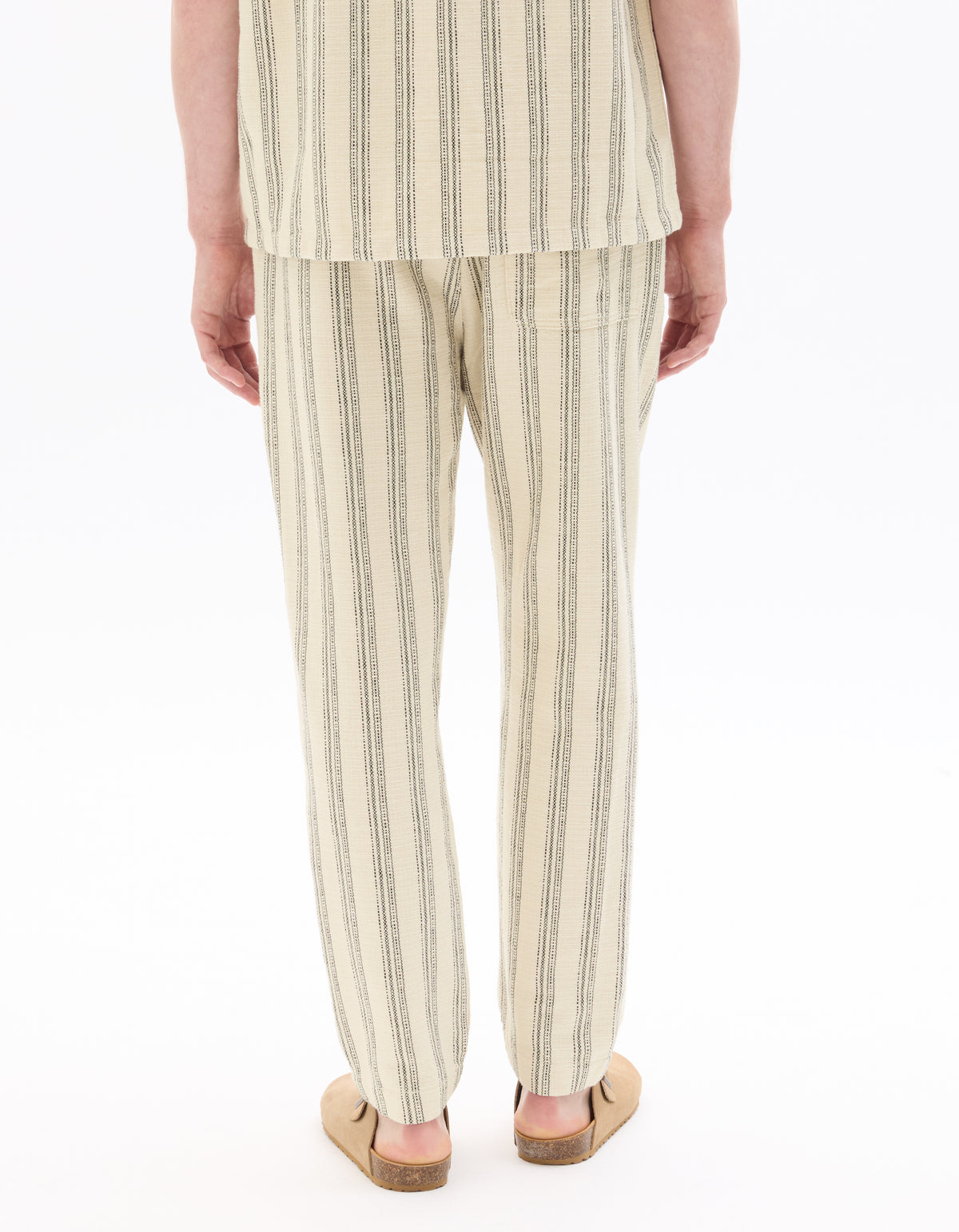 Relaxed Fit 100% Cotton Striped Casual Trousers - White