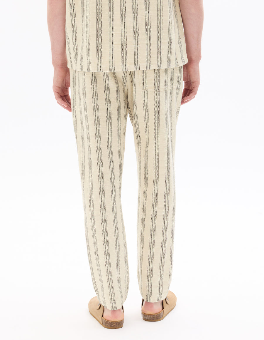 Relaxed Fit 100% Cotton Striped Casual Trousers - White