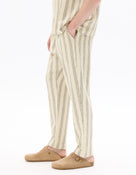 Relaxed Fit 100% Cotton Striped Casual Trousers - White