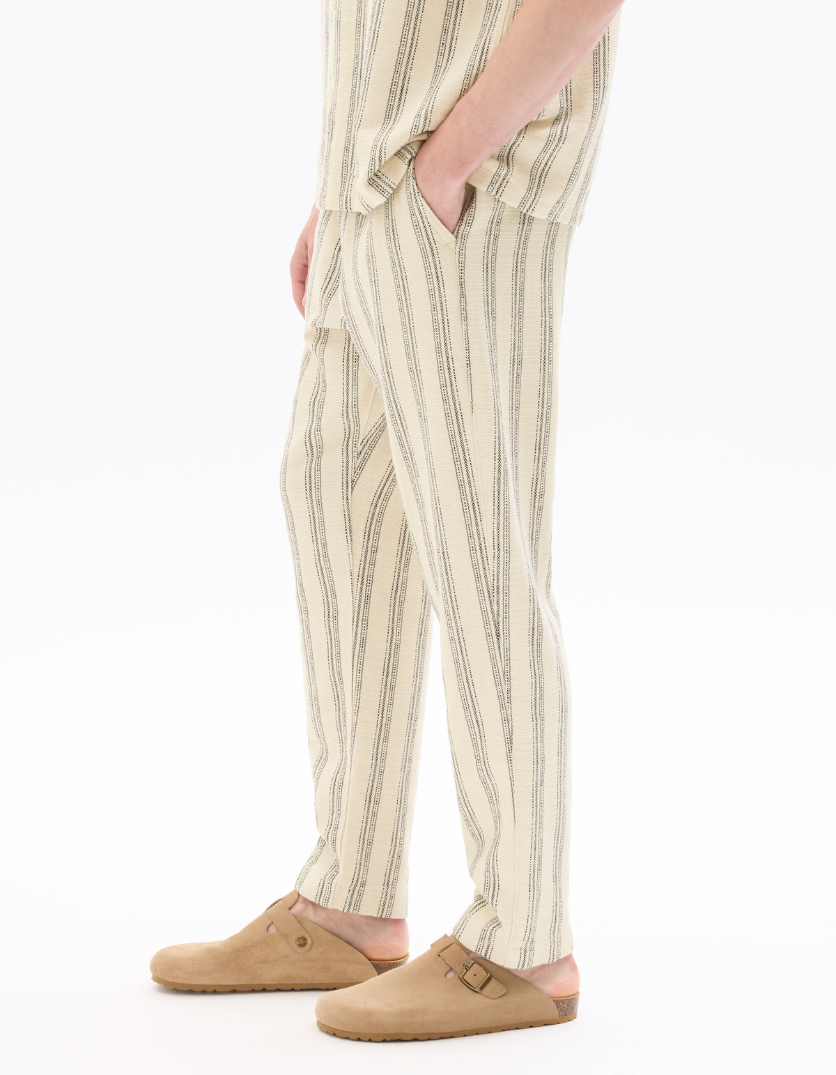 Relaxed Fit 100% Cotton Striped Casual Trousers - White