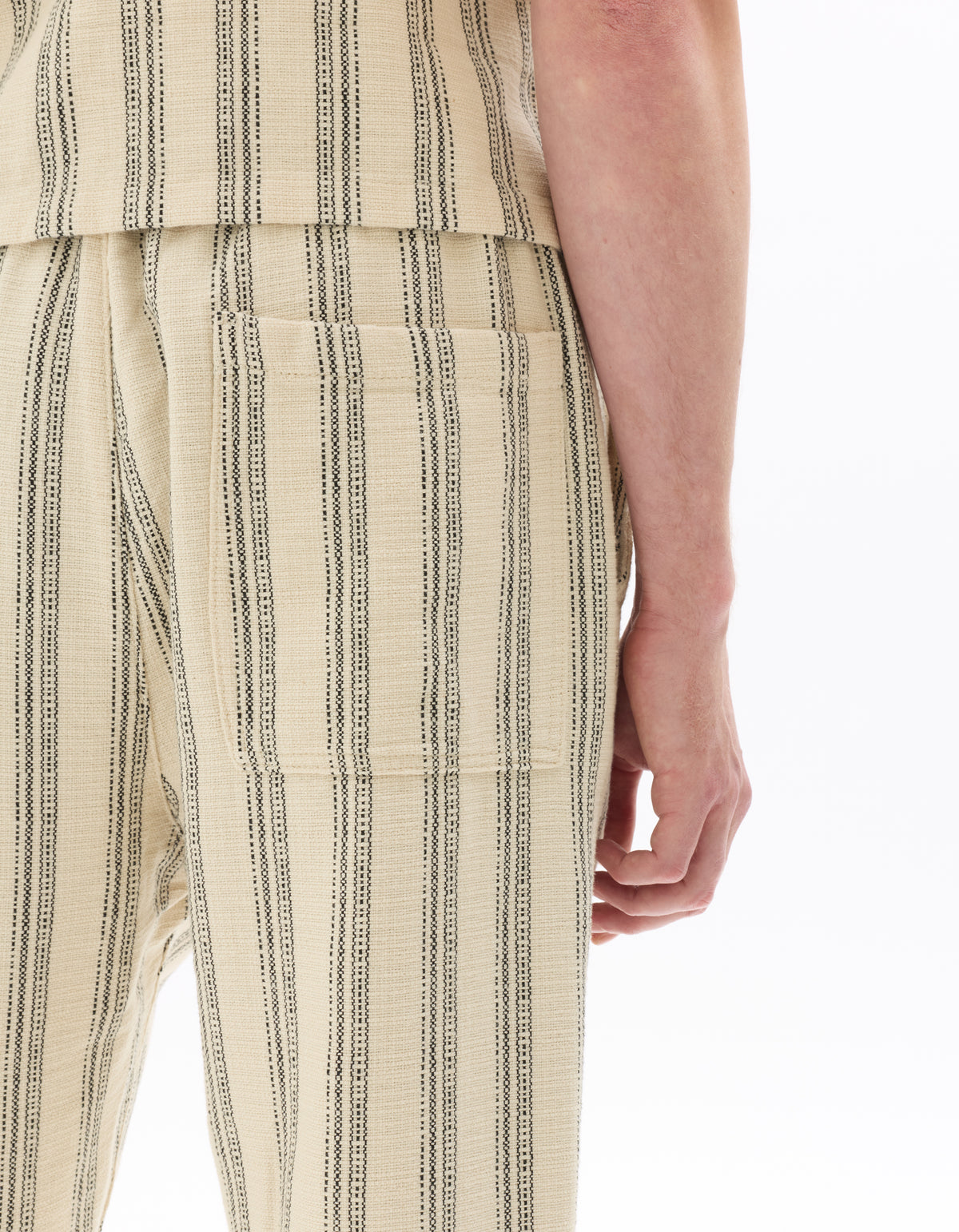 Relaxed Fit 100% Cotton Striped Casual Trousers - White