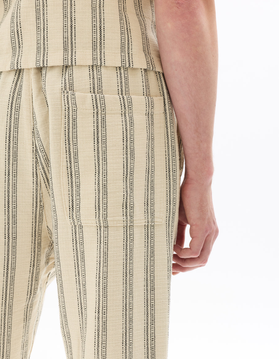 Relaxed Fit 100% Cotton Striped Casual Trousers - White