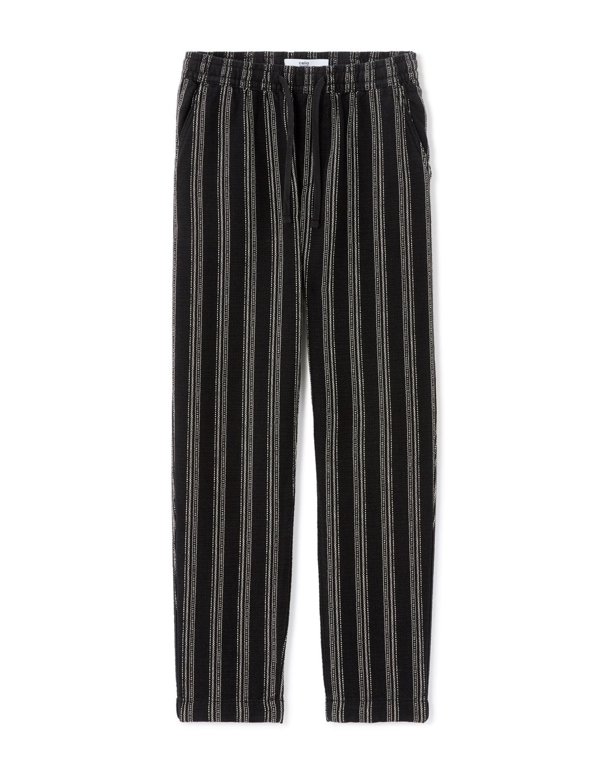 Relaxed Fit 100% Cotton Striped Casual Trousers - Black