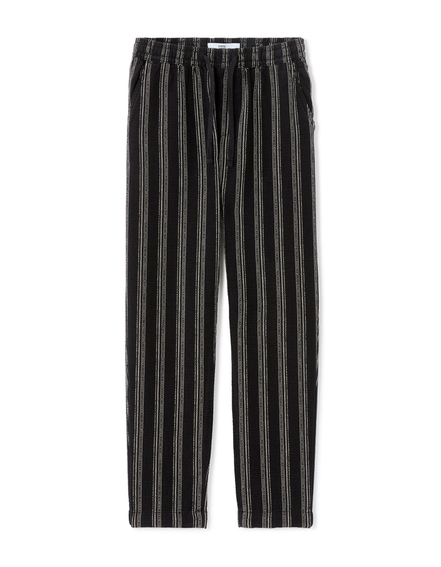 Relaxed Fit 100% Cotton Striped Casual Trousers - Black