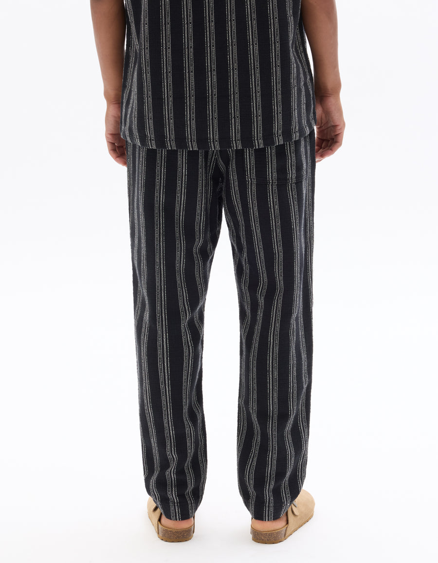 Relaxed Fit 100% Cotton Striped Casual Trousers - Black